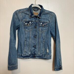 Hollister Women's Jean Jacket Distressed Button Up‎ 100% Cotton Blue Size XS